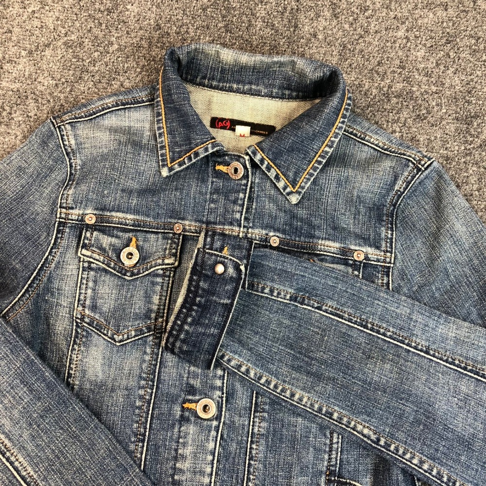 AG Adriano Goldschmied Denim Jacket Distressed Blue Button Front Youth Medium